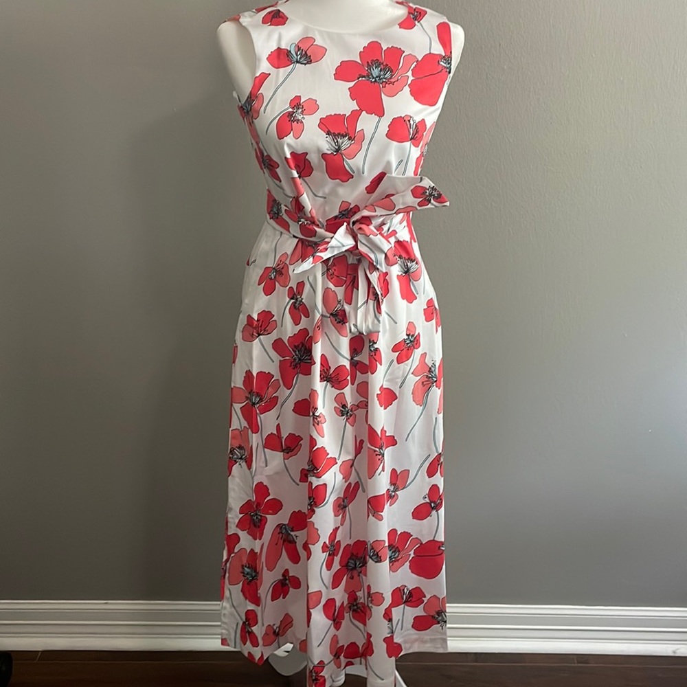 Anne Klein Floral print midi dress in bright white/pear combo size xxsmall, NWT!